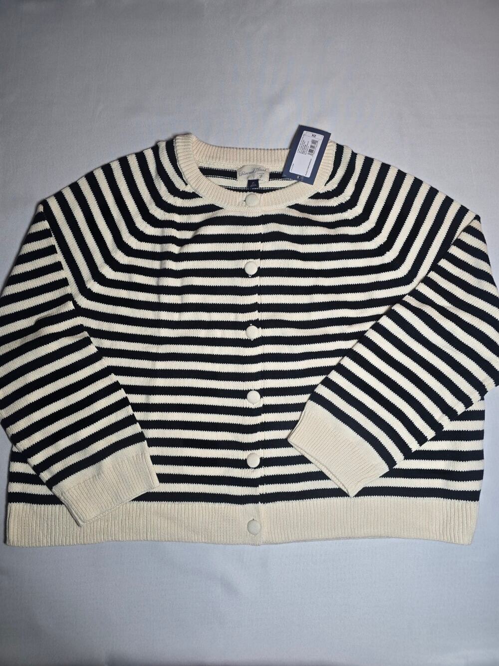 Universal Thread Striped Cotton Cardigan Sweater Black Ivory Button Front